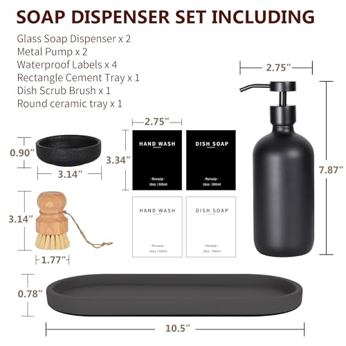 Set of 5 Kitchen Soap Dispenser Set 16 Oz Glass Hand Dish Soap Dispenser with Stainless Steel Pump (5 Count)