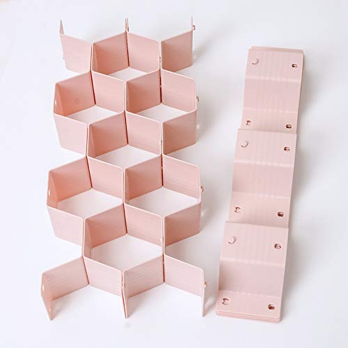 Drawer Divider Organizer Adjustable DIY Grid Honeycomb Drawer Divider for Underwear Belt Scarf Socks Pink (8 Count)