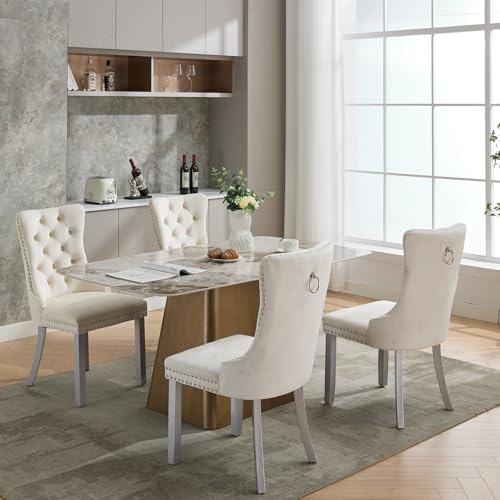 Cream Velvet Dining Chairs Set of 4 (4 Count)