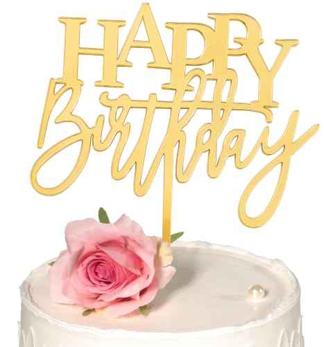 Mirror Gold Happy Birthday Cake Topper