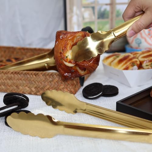 4 Pack 9 Inch Gold Tongs for Serving Food