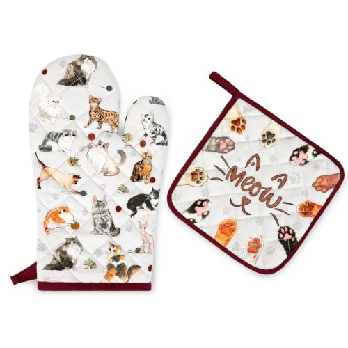 Cute Cat Oven Mitts and Pot Holders Set (2 Count)