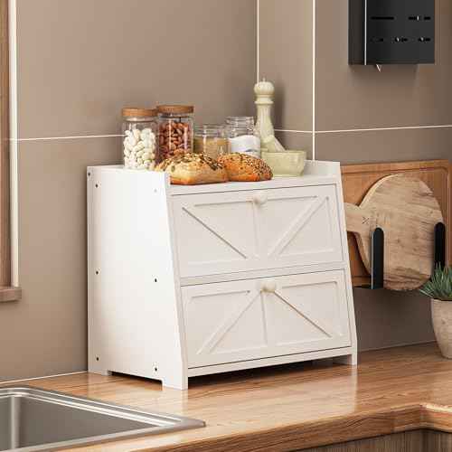 Vintage Double Layer Bread Box for Kitchen Counter Bamboo Bread Storage Container Large Capacity Bread Storage Bin