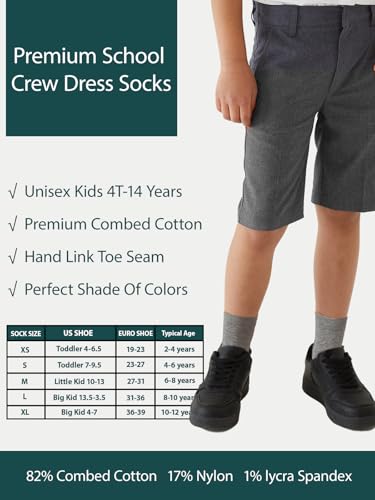Unisex Kids Boys Girls Soft Cotton School Socks 8 (6 Count)