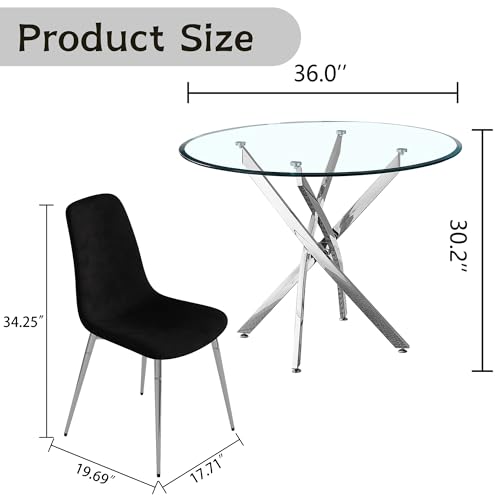 36" Round Glass Dining Table Set for 4 (5 Count)