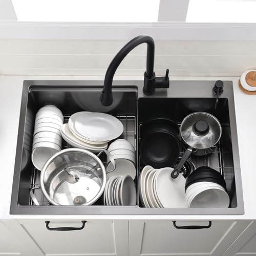 33 Inch Black Drop In Double Bowl Kitchen Sink