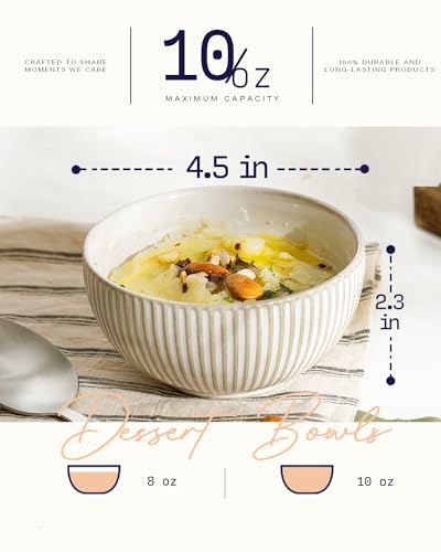 Ceramic Bowl Small Soup Bowls Set of 4 with Assorted Embossment (4 Count)