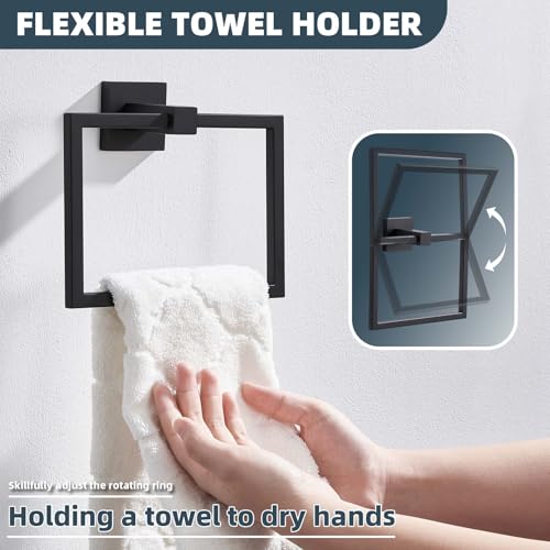 Matte Black Square Towel Holder for Bathroom