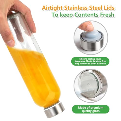 Glass Water Bottles with Stainless Steel Lids 24 oz (6 Count)