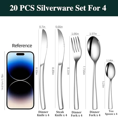 20 Piece Silverware Set for 4 with Steak Knives (20 Count)