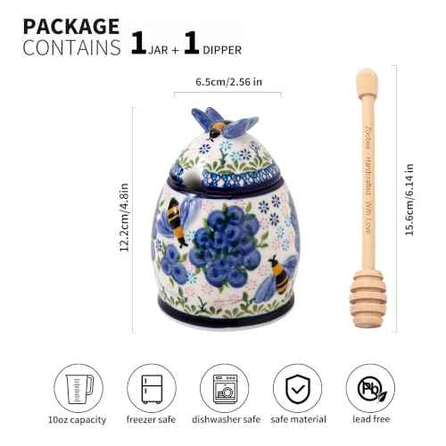 10oz Blueberry Breeze Handpainted Ceramic Honey Jar (10 Fl Oz)