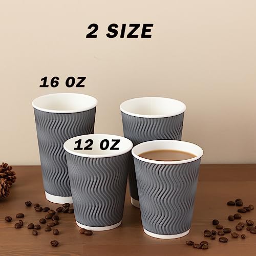 90 Pack 16 oz Coffee Cups Disposable Insulated Paper Cup Gray (90 Count)