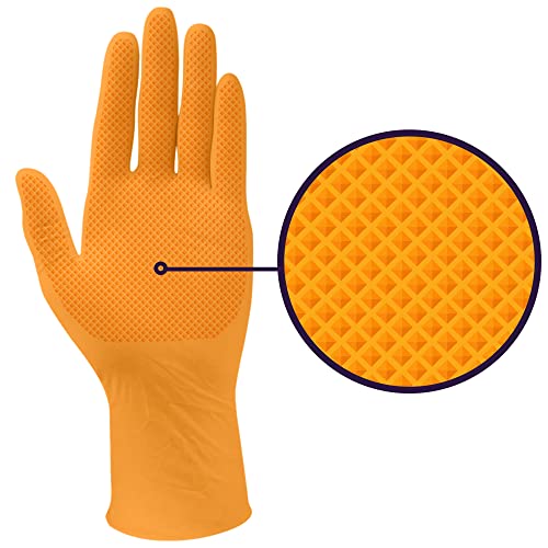 Cleanroom Orange Nitrile Gloves HEAVY DUTY 8 Mil Nitrile Chemical Resistant Medical Cooking Cleaning Disposable Gloves Case (1000 Count)