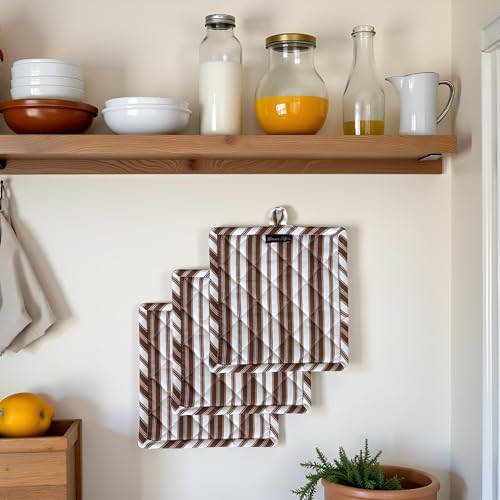 Double Stripe Pot Holders Heat Resistant Cotton Set of 3 Nonslip 8"x8" Inch Hot Pads for Kitchen (3 Count)