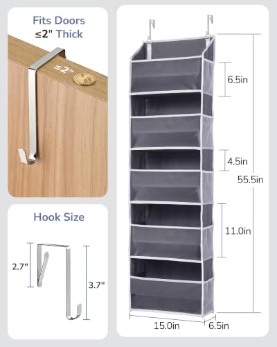1 Pack Over Door Organizer with 5 Large and 10 Mesh Side Pockets