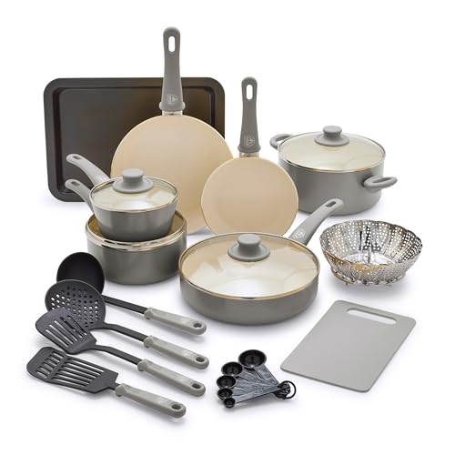 Soft Grip Healthy Ceramic Nonstick 18 Piece Kitchen Cookware Pots and Frying Sauce Saute Pans Set