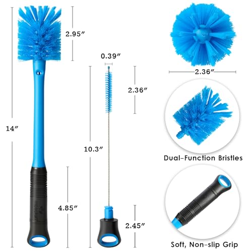 2-in-1 Bottle Brush and Straw Cleaner Brush, Breezy Blue, 1 Pack
