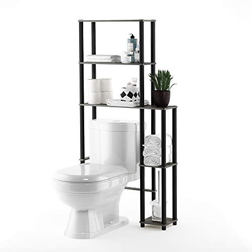 Turn-N-Tube Over The Toilet Storage, 5 Shelves Bathroom Organizer Space Saver Rack, French Oak Grey/Black