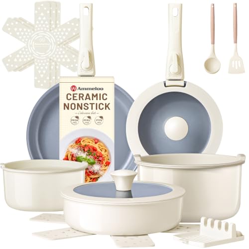 18 Piece Ceramic Pots and Pans Set Non Stick