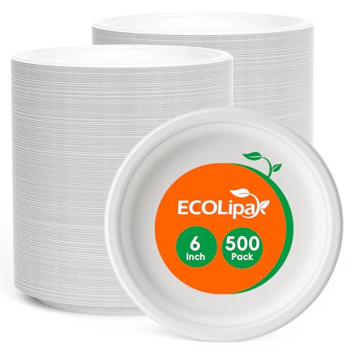 6 in 500 Pack White Disposable Compostable Dessert Paper Plates (500 Count)