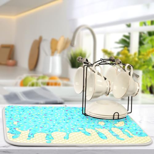 Teal Blue Ice Cream Drying Mat for Kitchen Counter Absorbent Microfiber Drying Pad