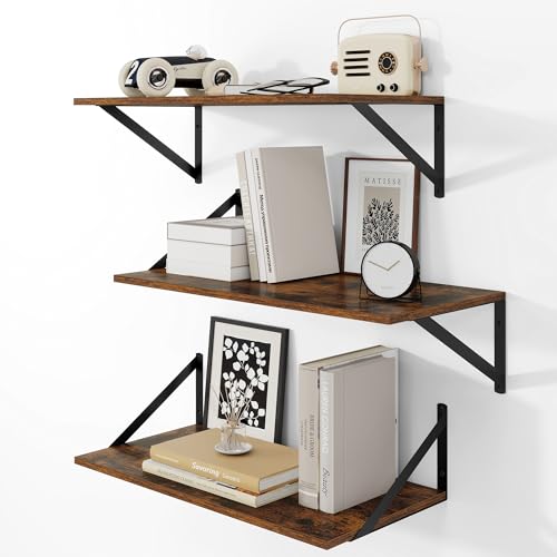 24W x 12D Deep Floating Shelves Set of 3 Rustic Brown (3 Count)