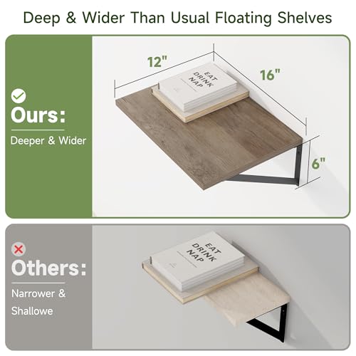16W x 12D Deep Floating Shelves Set of 4 Grey (4 Count)