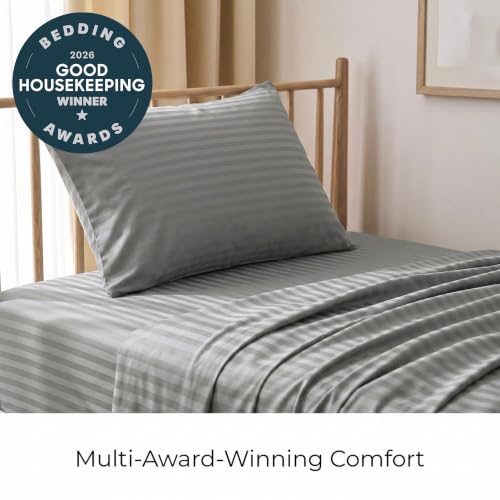 Iconic 3-PC, Ultra Soft Sheet Set (Twin XL, Striped Gray/Silver)