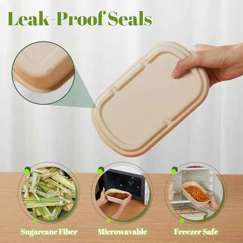 100% Eco Friendly] Disposable Food Containers with Lids (50 Count)
