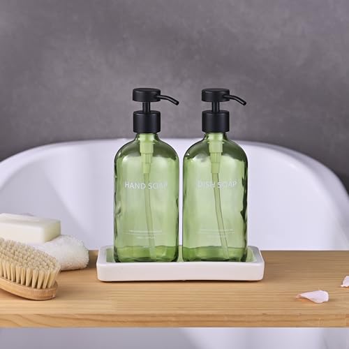 Glass Kitchen Soap Dispenser Set with Ceramic Tray