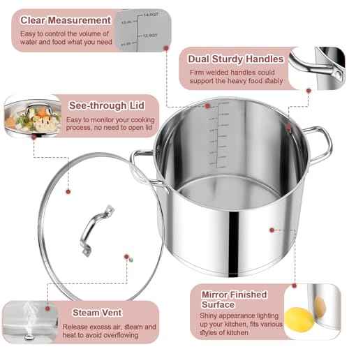 14 QT Stainless Steel Stock Pot with Lid