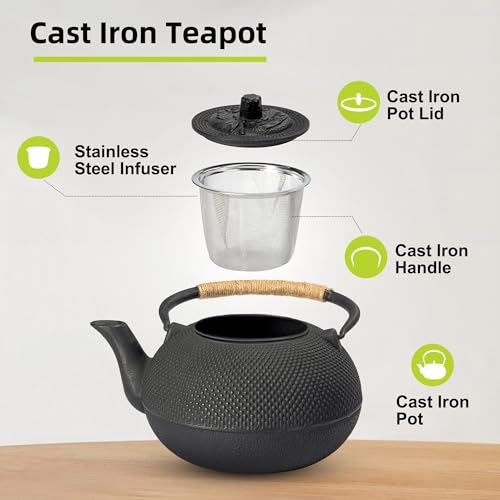 Japanese Tetsubin Cast Iron Teapot Tea Kettle pot with Stainless Steel Infuser for Stovetop Safe Coated with Enameled Interior 22 oz