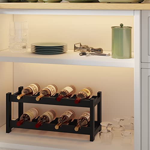 Wine Rack Freestanding 8 Bottle 2 Tier Bamboo Wine Racks Countertop Cabinet Wine Holder Wine Storage Shelf for Kitchen