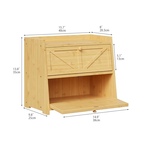 Vintage Double Layer Bread Box for Kitchen Counter Bamboo Bread Storage Container Large Capacity Bread Storage Bin
