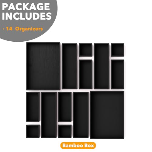 14 Piece Bamboo Drawer Organizer Storage Boxes Set