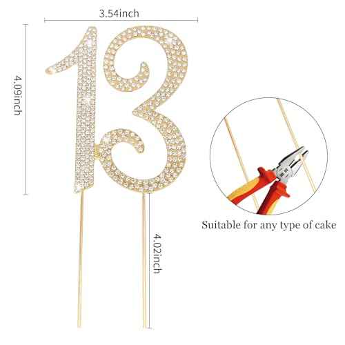 13th Birthday Cake Topper Gold Number 13 Cake Decorations for Birthday Party Anniversary Decoration