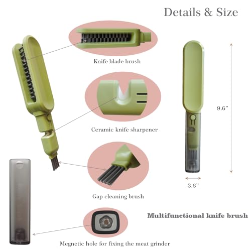 Knife Blade Brush with Long Handle and Lid Integrate Knife Sharpener and Gap Cleaning Brush