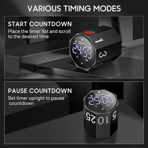 ADHD Pomodoro Timer Metal Gravity Rotation 1.8” LED Large Screen