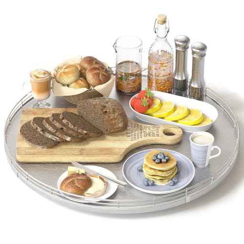 16 Inch Oak Lazy Susan Organizer with Silver Iron Rail
