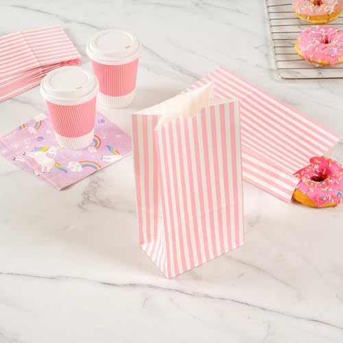 Pink And White Stripe Paper Bag (100 Count)