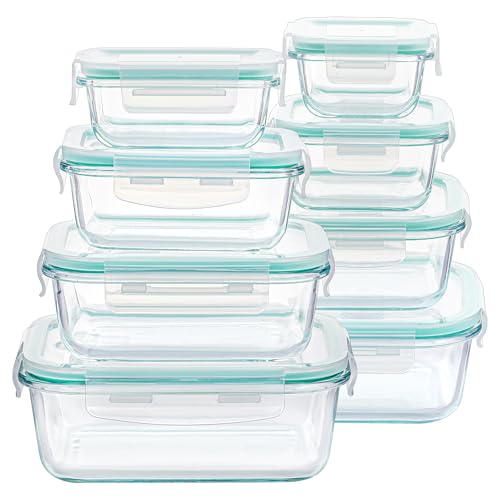 8 Pack Glass Food Storage Containers with Airtight Lids (8 Count)