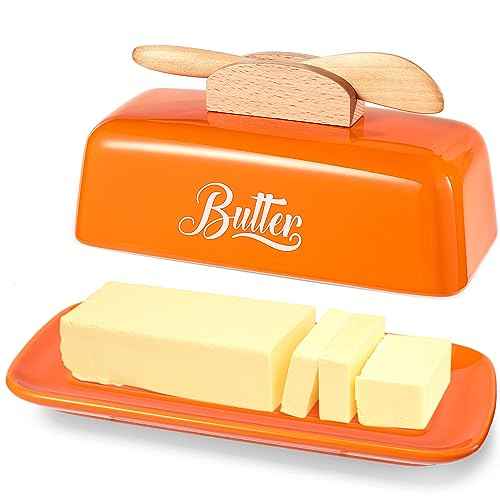 Butter Dish with Lid and Knife Butter Tray Holder for Counter Orange