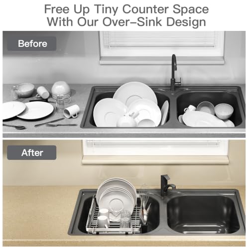 Expandable Dish Drying Rack Over The Sink with Anti Slip Grip