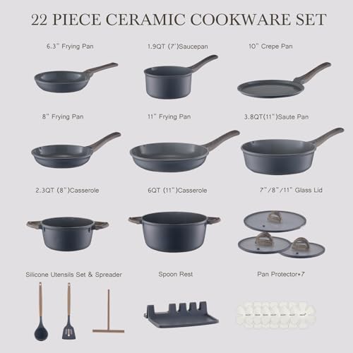 22 Piece Ceramic Cookware Set