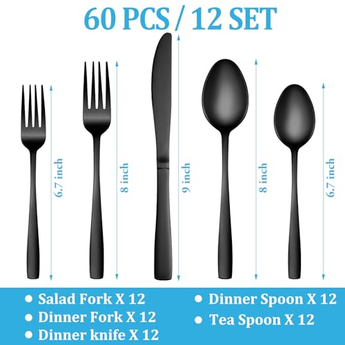 60 Pcs Black Silverware Set (60 Count)