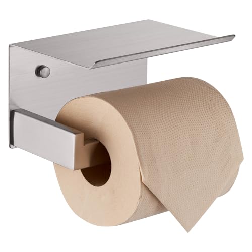 Toilet Paper Roll Holder Brushed Nickel Toilet Paper Holder with Shelf Stainless Steel Bathroom Dispenser Wall Mounted