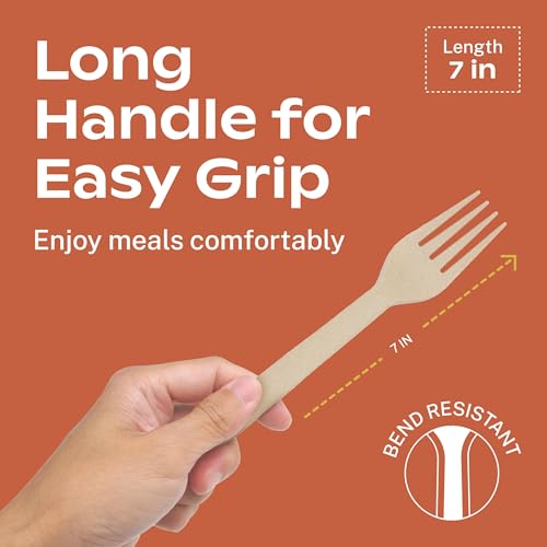 Light Brown Compostable Heavy Duty Spoons & Forks Set 220 Pieces Bulk (220 Count)