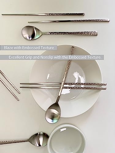 Korean Made Silver Glossy Hammered Stainless Steel Korean Spoon & Chopstick SET Gift for Mom Stocking Stuffer