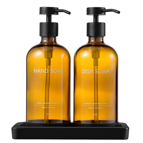 Glass Kitchen Soap Dispenser Set with Ceramic Tray (2 Count)