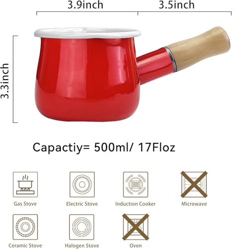 Mini Enamel Milk Pot 4 Inch 17 Oz Dual spout Small Pot